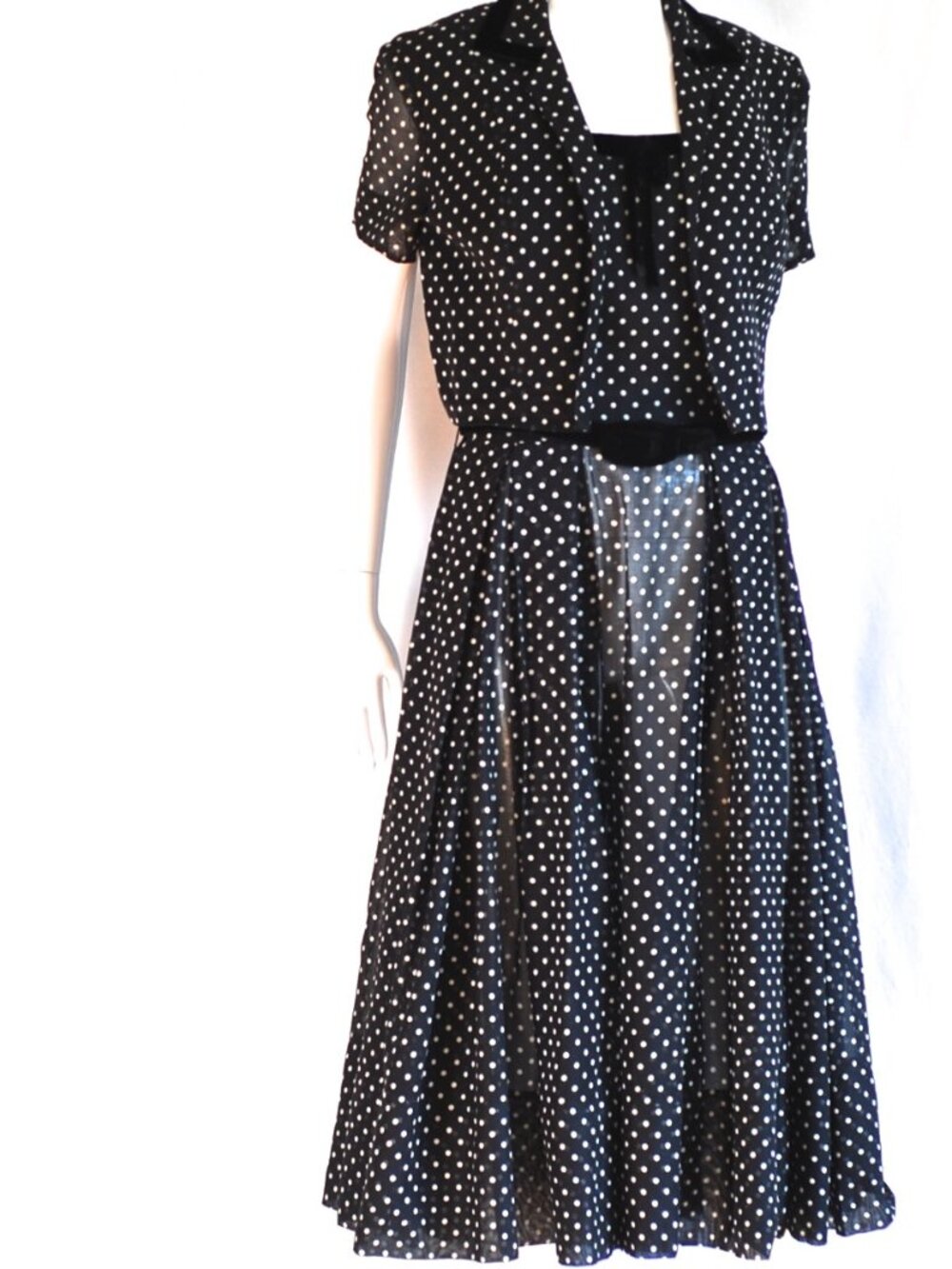 An Original By Lorayne 1950's Polka Dot Dress & Jacket With Velvet Accents